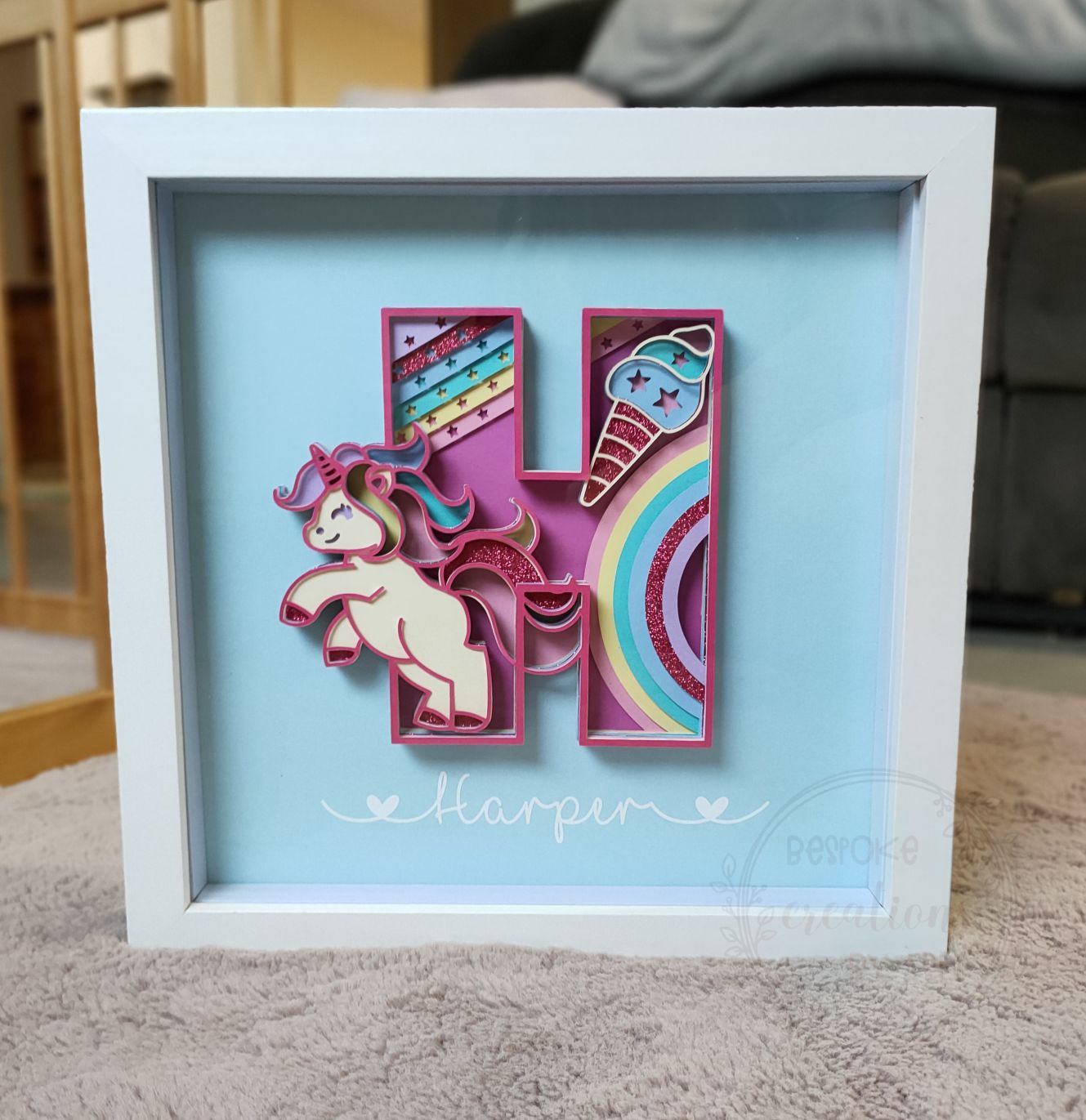 Framed 3D Unicorn Letter