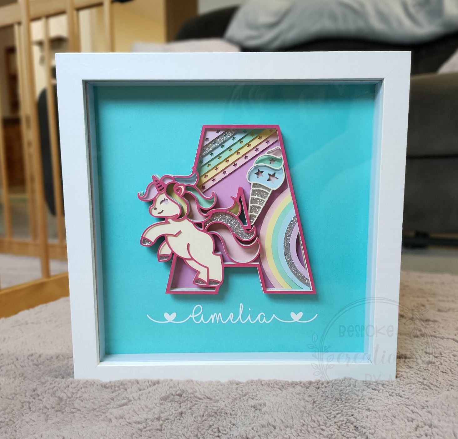 Framed 3D Unicorn Letter