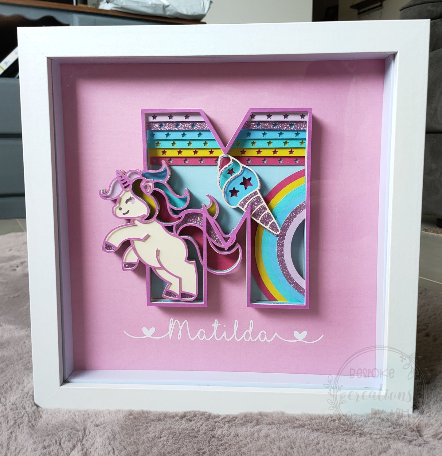 Framed 3D Unicorn Letter